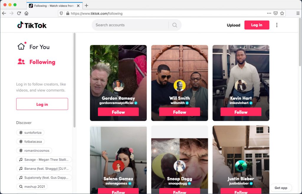  A person is using a VPN to access TikTok from a different location. The image shows the TikTok website with the For You, Following, and Discover pages.